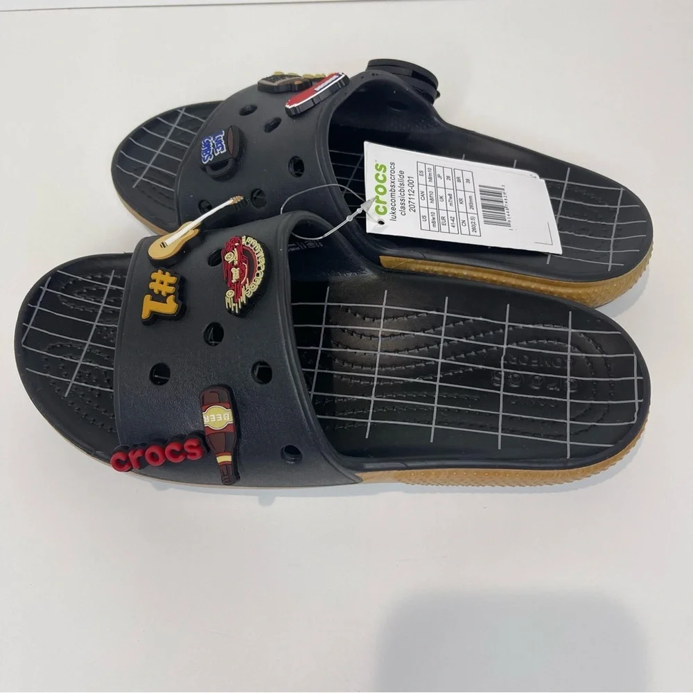 Luke Combs X Crocs Mens 8 Womens 10 Unisex Guitar Music Flag Beer Slides Sandals